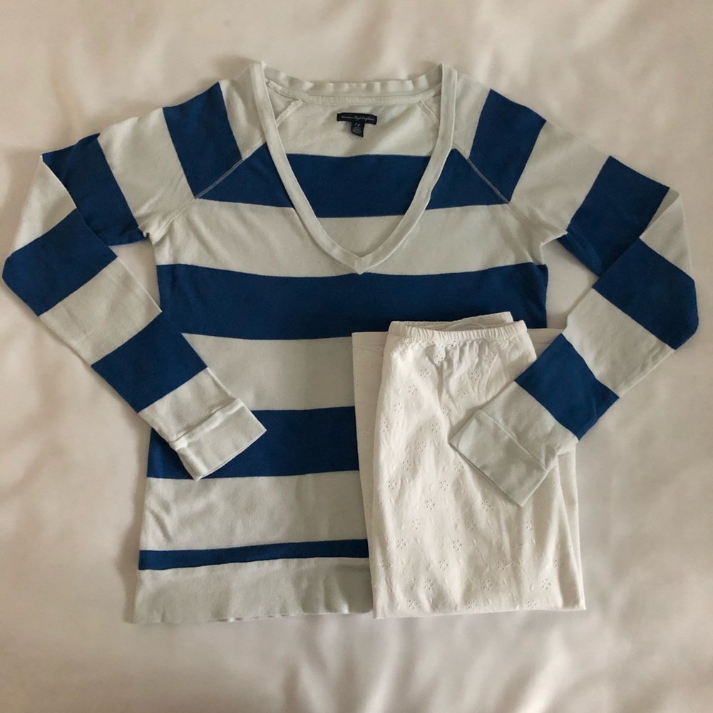 Venezia White Knee Skirt Outfit AE Stripe Sweater